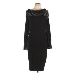 Questions Women's Casual Sweater Pull Over Dress With Gold Studs Size L